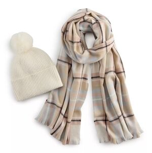 Nine West Womens Big Scarf, Blue White Tan Black Plaid